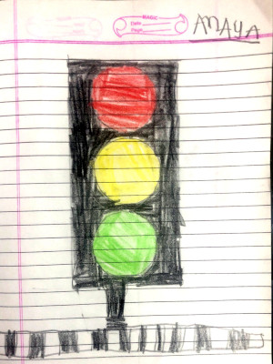 Anaya sketches a traffic signal.
