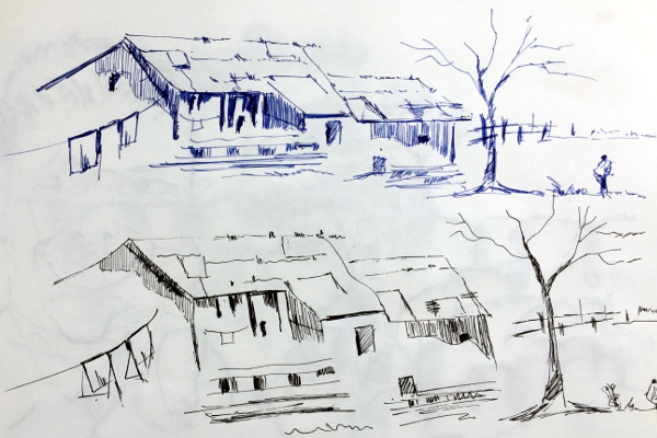 Pen sketching by Babu Lal Soni at St. Xaviers School, Jaipur children's summer art camp.