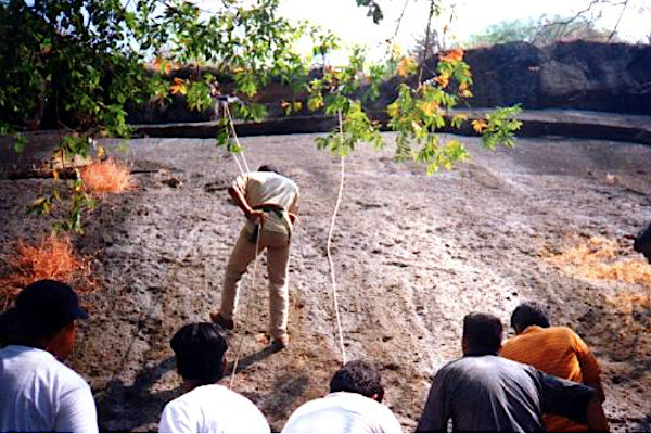 Rappelling during an adventure trip to Kanheri Caves.
