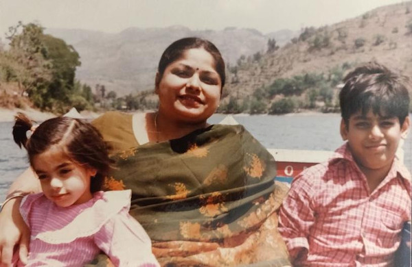 Mani with her childen, Surabhi and Gautam, on a boating holiday.