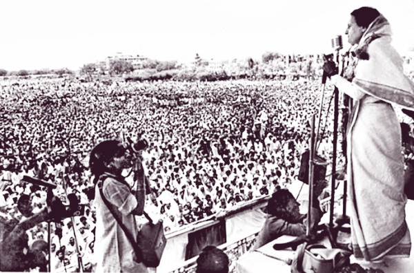 Indira Gandhi at an election rally in the mid-1970s.