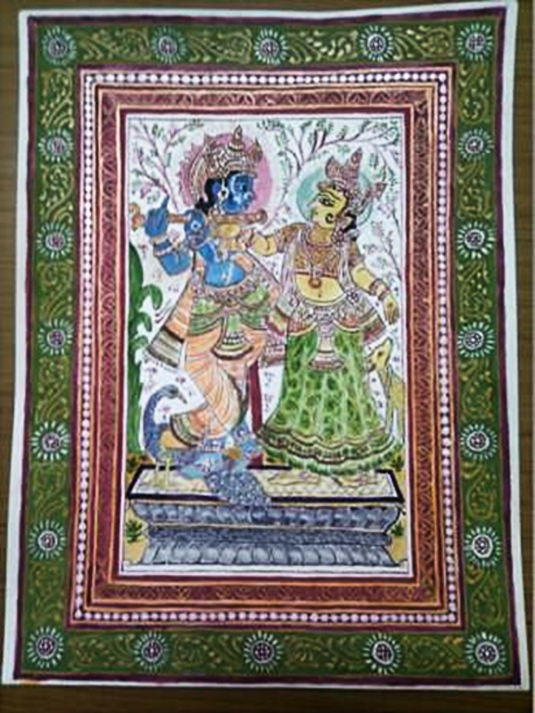 Radha Krishna, 14 inches by 11 inches on Fabriano paper, a watercolour painting in Pattachitra style by Rajesh Vasavada.