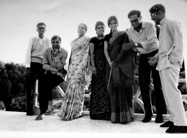1971 IRS batchmates at Mussoorie (from L to R): Satyabrata Pal, Sunil Choudhury, Rohini, Noorjahan, Komala, Subhash Mathur and Manickvasagam.