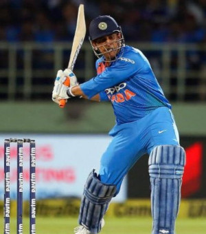 M S Dhoni batting for the Indian cricket team.